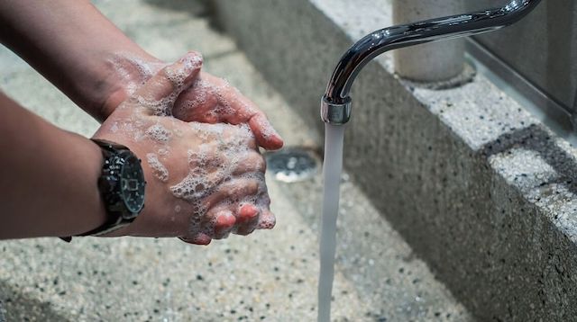 Person Washing Their Hands in an Industrial Sink