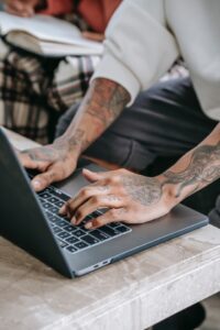 Person working on a laptop at home