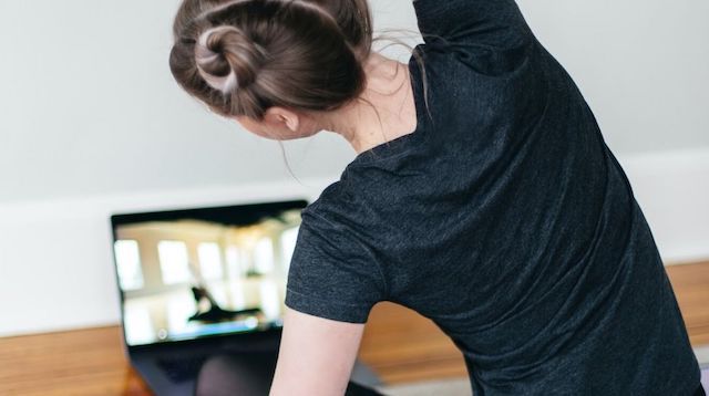 Zoom Video Conferencing Woman Doing Yoga Virtually