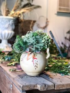 Bouquet in crockery at One Fat Emu