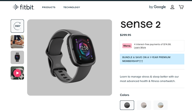 Fitbit product page with description