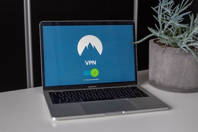 Open laptop with “VPN” on the screen