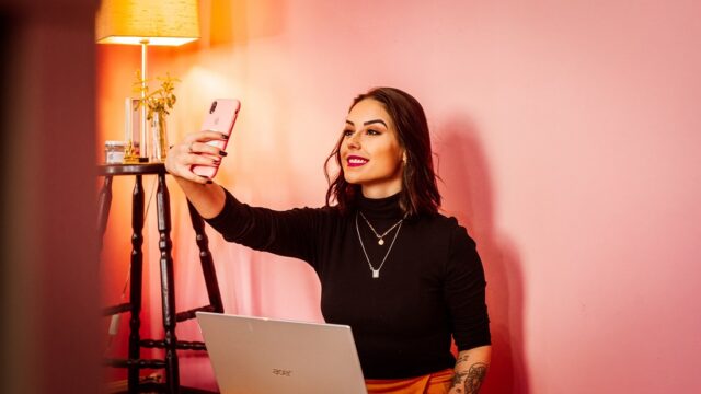Personal taking a selfie