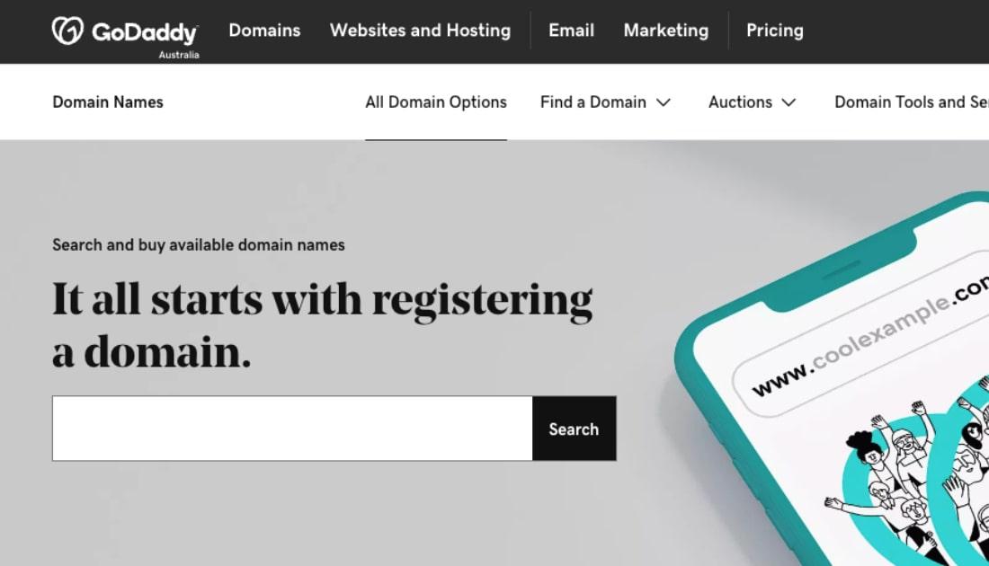 GoDaddy domain names landing page