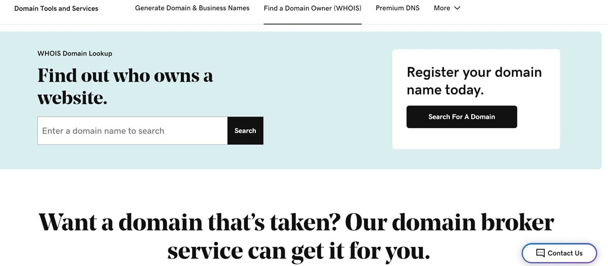 GoDaddy whois lookup tool