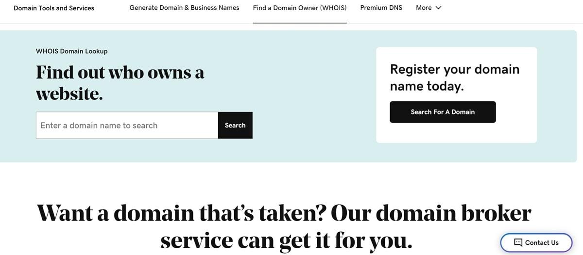 GoDaddy whois lookup tool