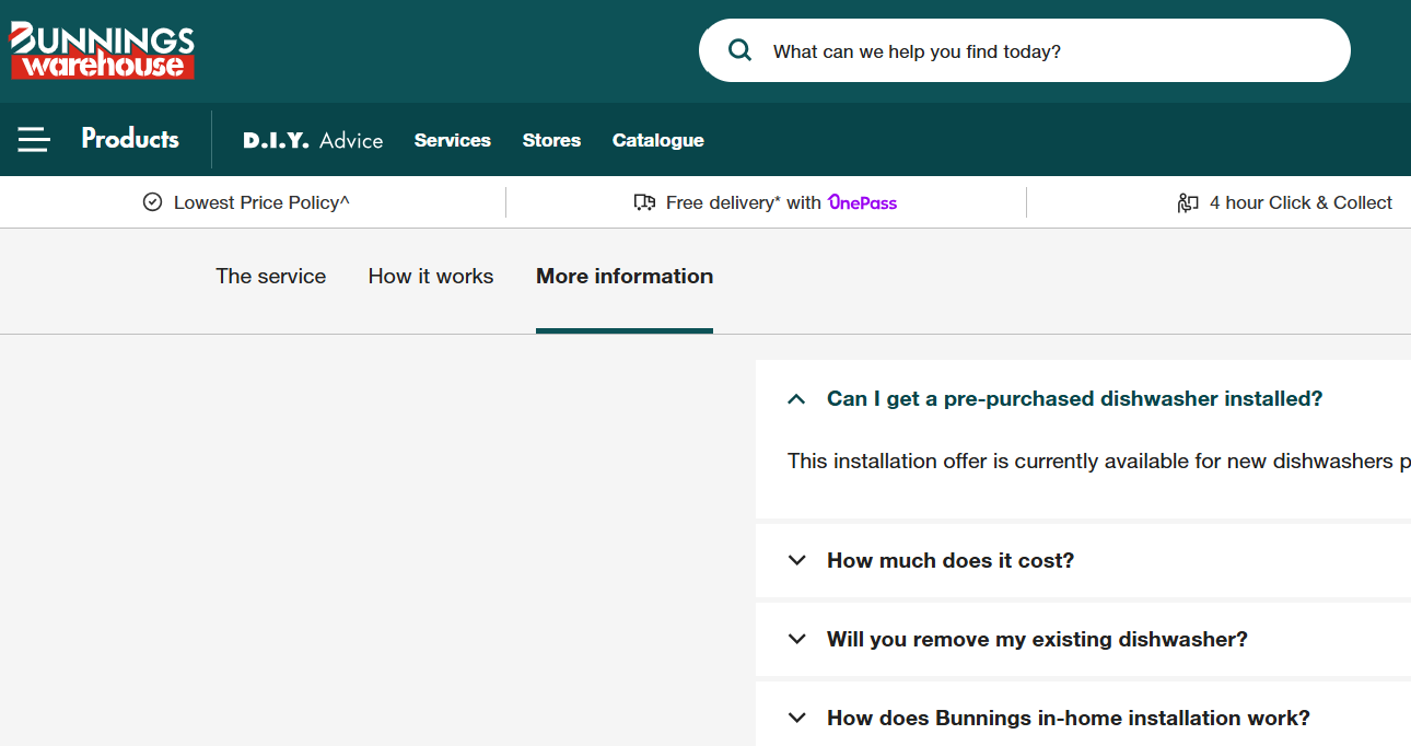 Bunnings Warehhouse landing page.
