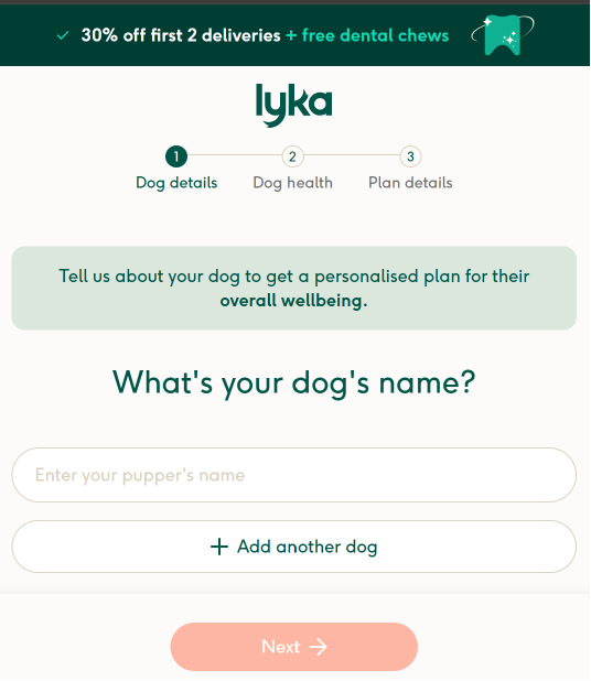 Lyka landing page.