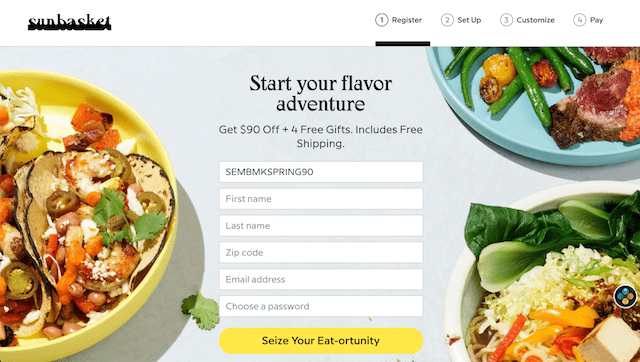 Sunbasket example landing page