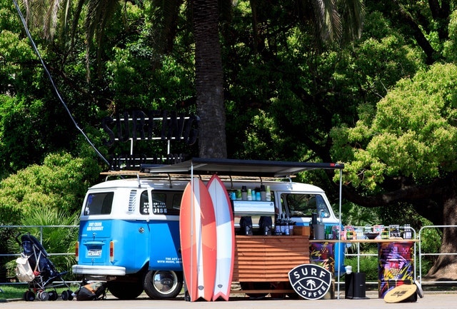 Surf coffee shop near blue van