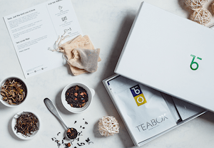 Flatlay photo of teabox products and packaging