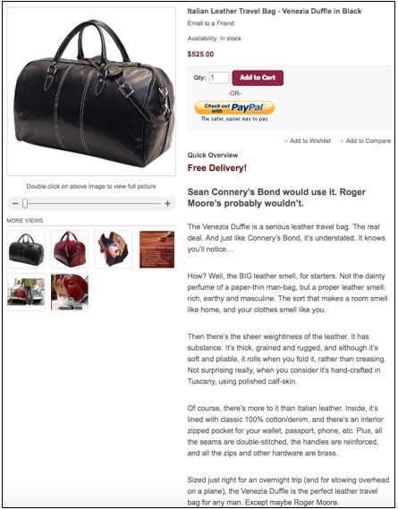 Website Design Leather Duffle Bag Ad