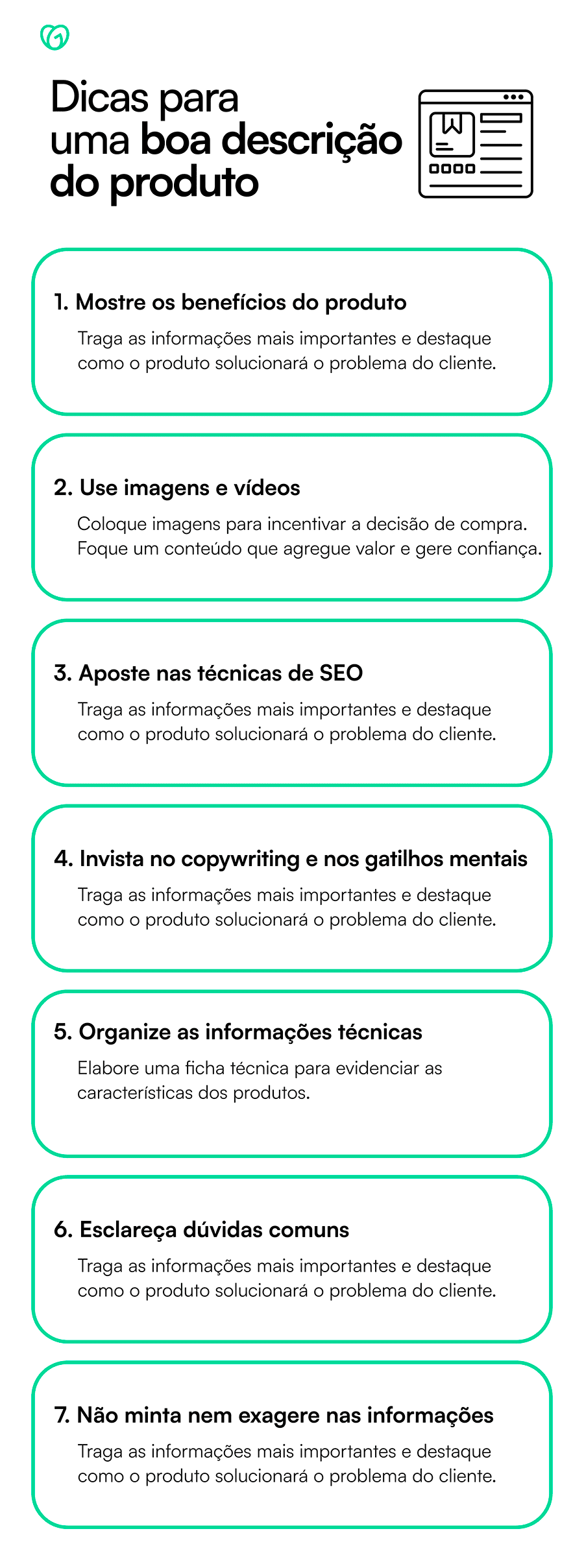 dicas de descrição de produto