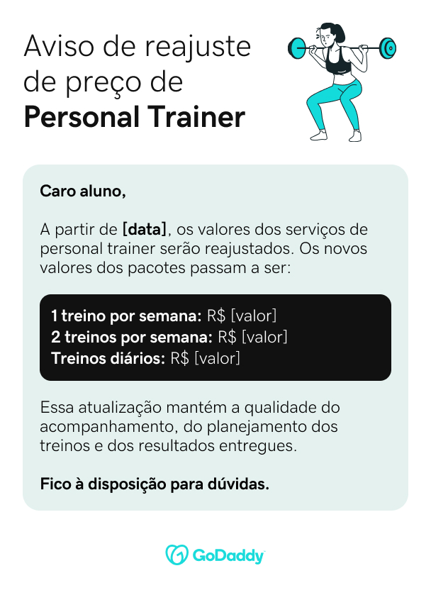 aviso de reajuste de preço