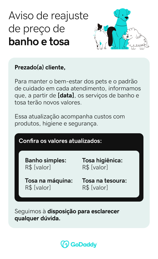 aviso de reajuste de preço