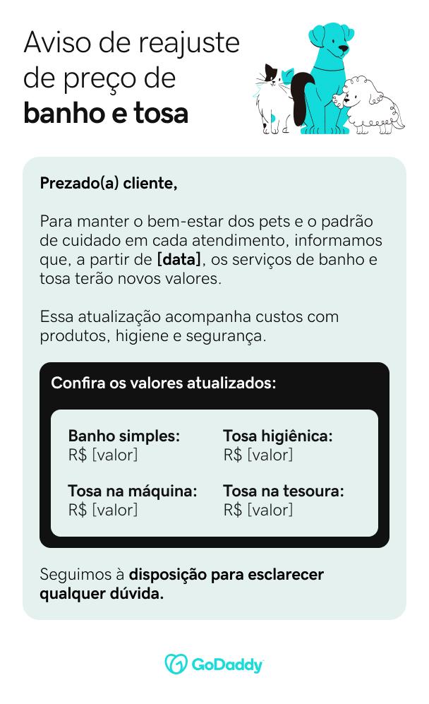 aviso de reajuste de preço