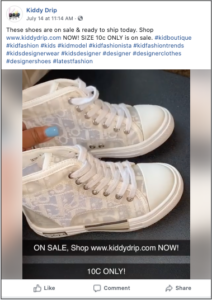 Facebook Post Featuring Kiddy Drip Discount