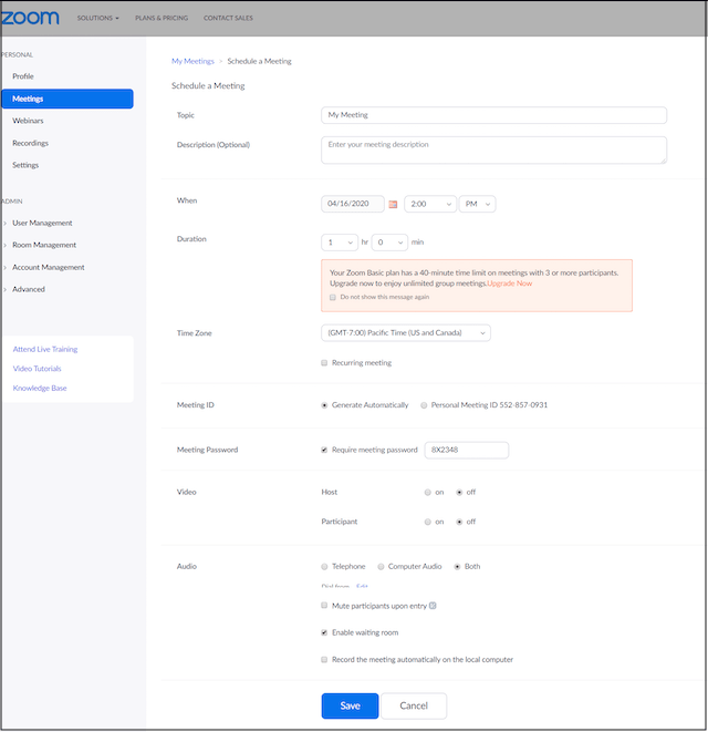 Zoom Video Conferencing Schedule Meeting