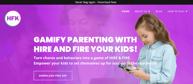 Hire and fire your kids website home page