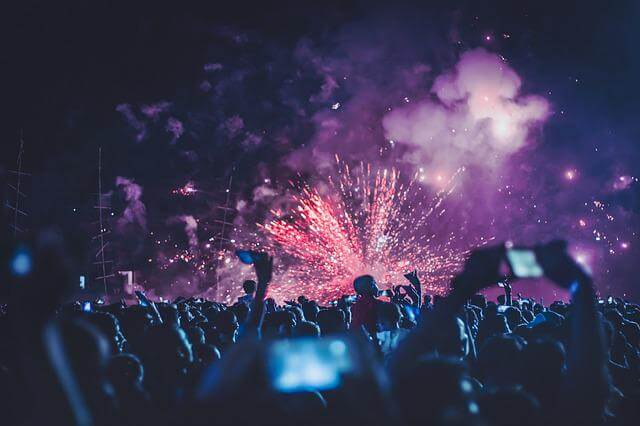 Outdoor event with fireworks