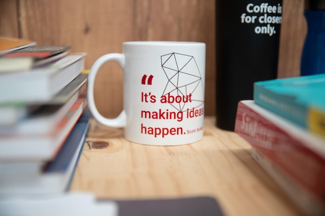 Coffee mug that says “It’s about making ideas happen”