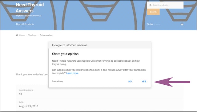 Google customer reviews opt-in message