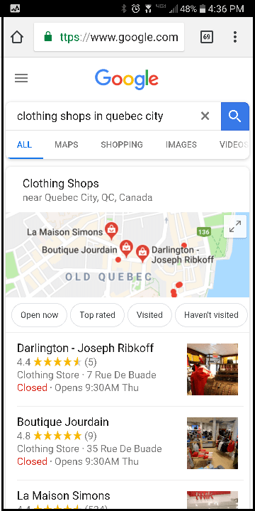 Google Maps Clothing Shops Quebec City