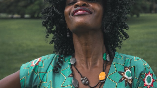 Online Purchase Woman in Green Dress