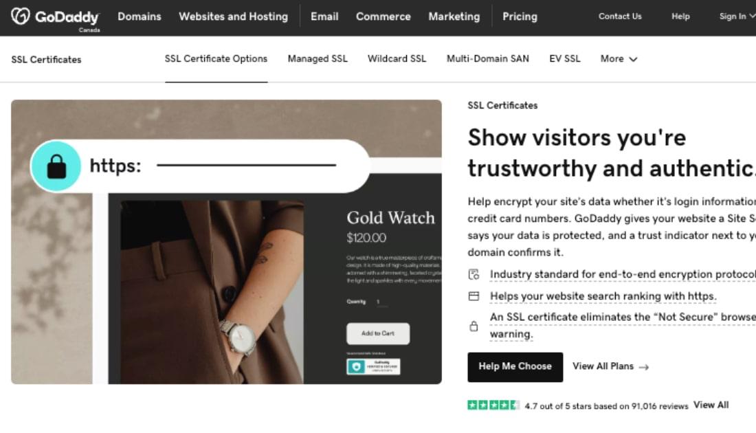 GoDaddy SSL Certificate landing page