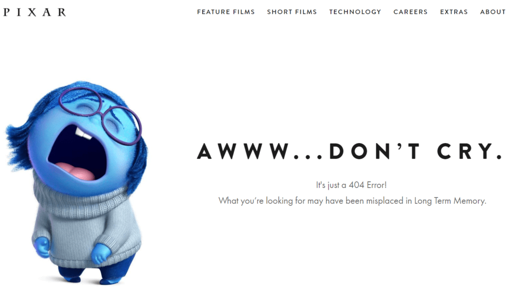 Example of 404 error page from Pixar