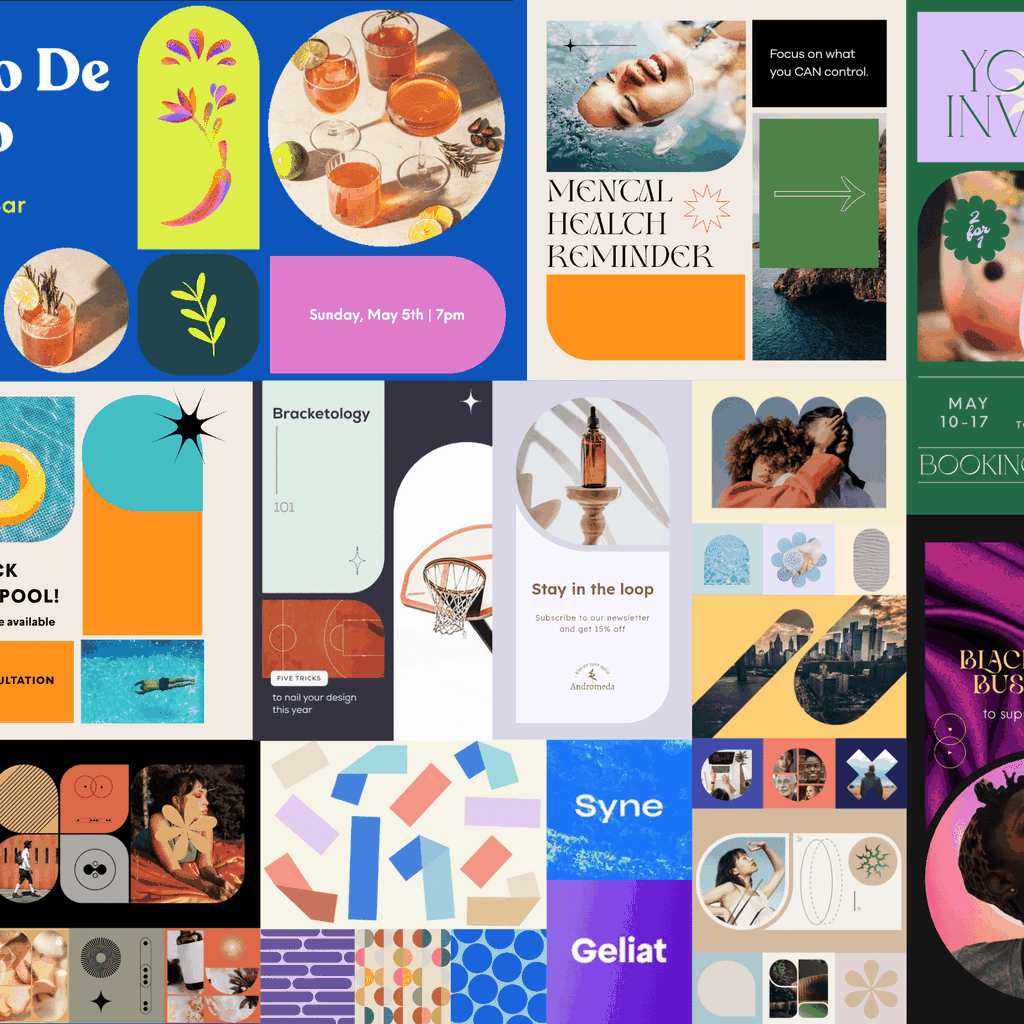 Mood board showing how the bubbly bento box design trends uses color and compartmentalization to organize imagery.