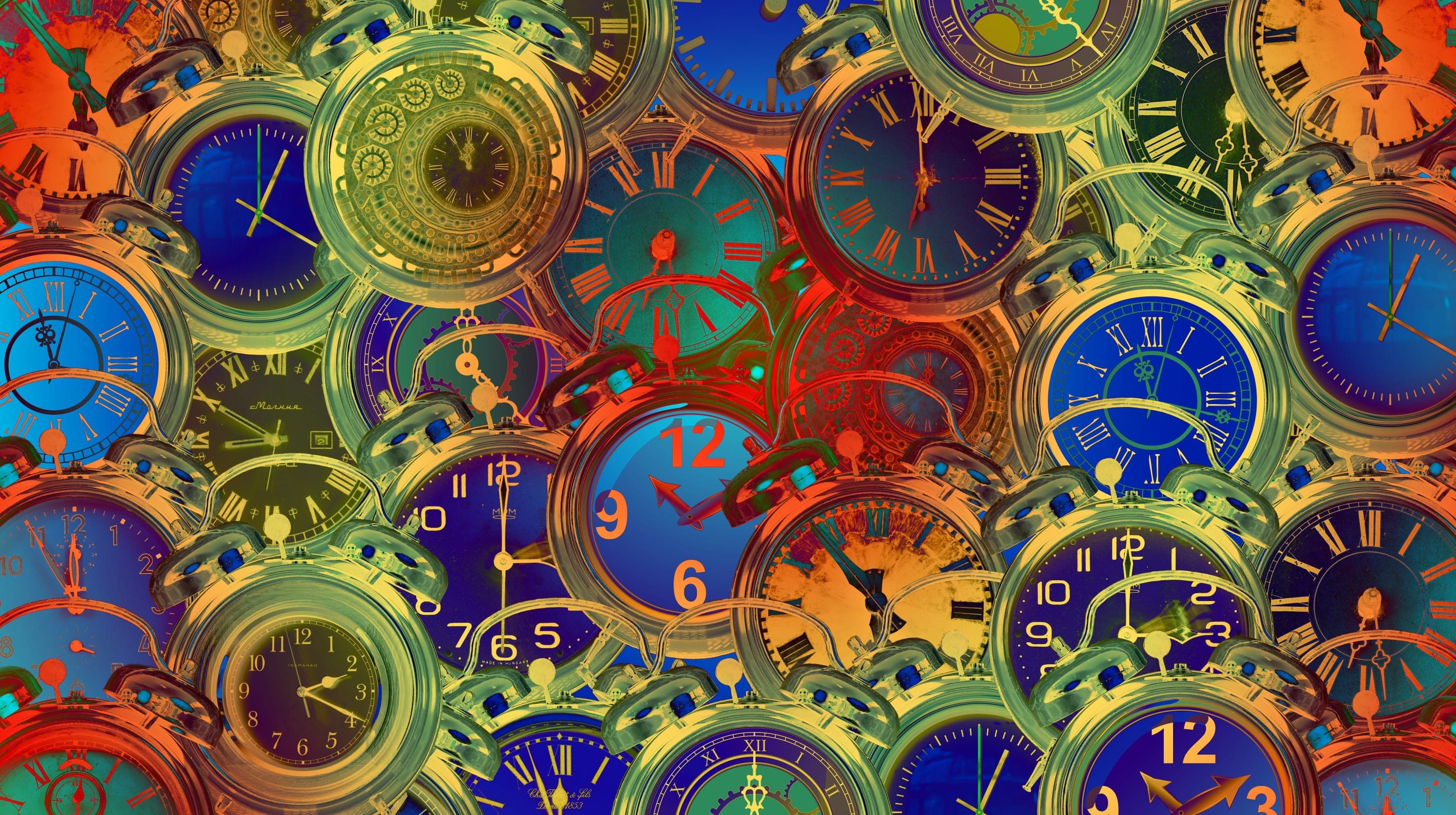 Colourful clock montage for time tracking app post