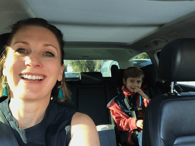 Tamara Oppen in the car with her son