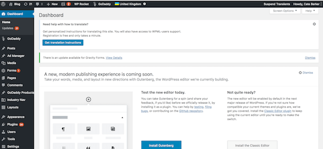 WordPress Website Dashboard View