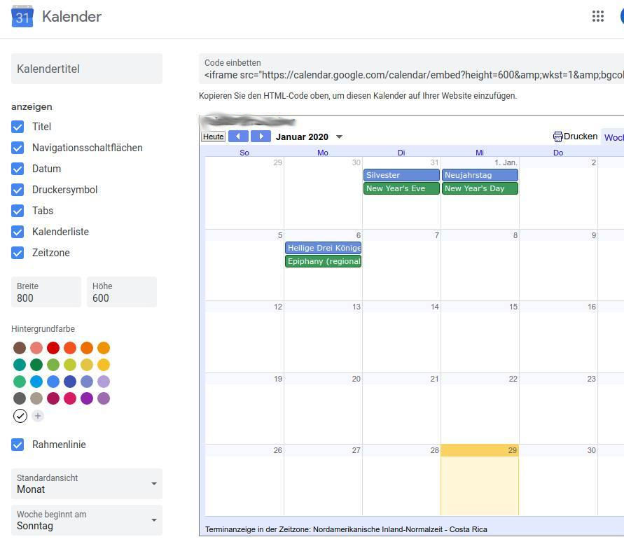 Wie du deinen Google Calendar in deine Webseite einbinden kannst_Design anpassen