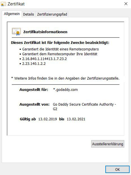 Abbildung - Informationen über das SSL-Zertifikat