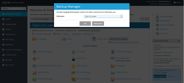 Abbildung - Backup Manager - Domainauswahl