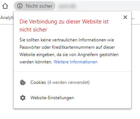 Abbildung - Warnhinweis Google Chrome Browser - Die Verbindung zu dieser Webseite ist nicht sicher