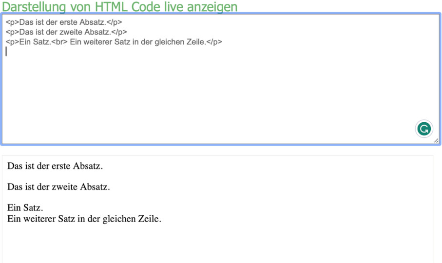 Codebeispiel: HTML-Code für Absätze
