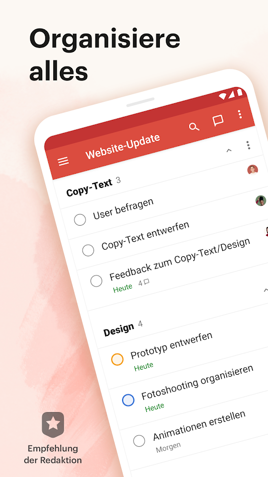 Abbildung Reminder-App: Todoist wurde bisher etwa 30 Millionen mal heruntergeladen und bietet unter anderem praktische Location Reminders.
