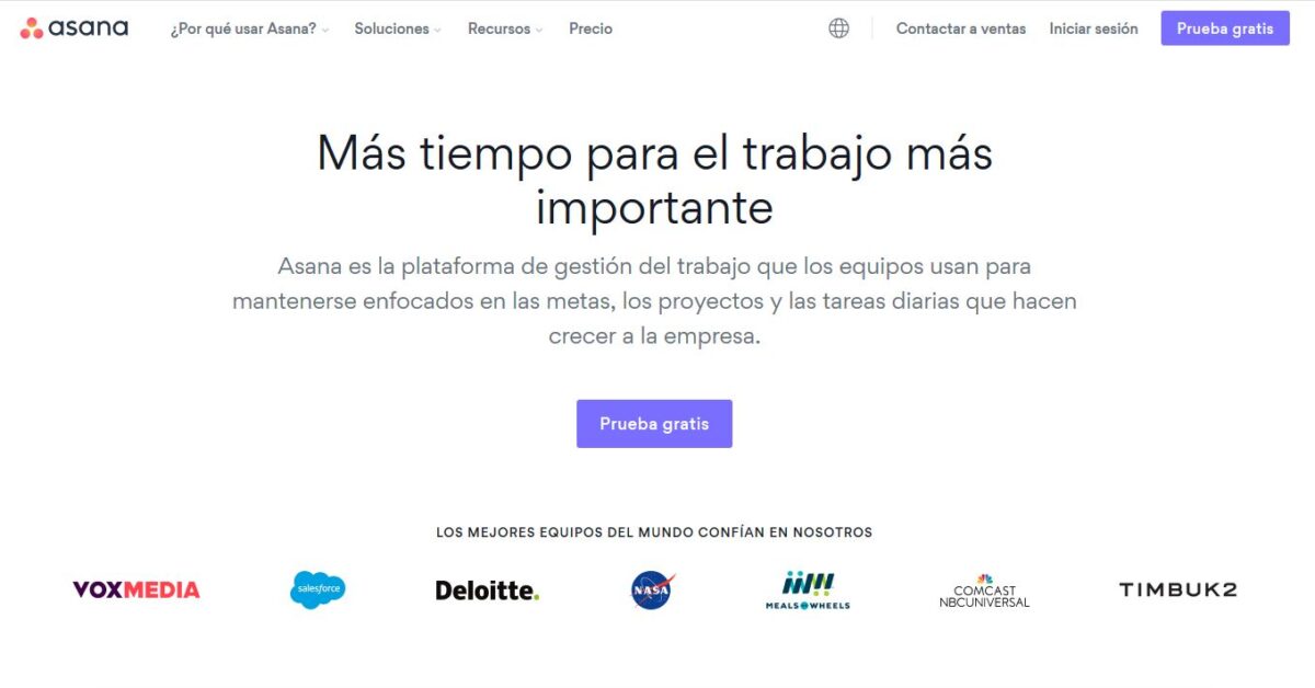 Imagen de la página web de Asana, una de los mejores software de gestión de proyectos que hay en el mercado.