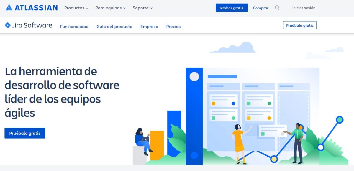 Imagen de la página web de Jira, el software de Atlassian para trabajar en equipo.