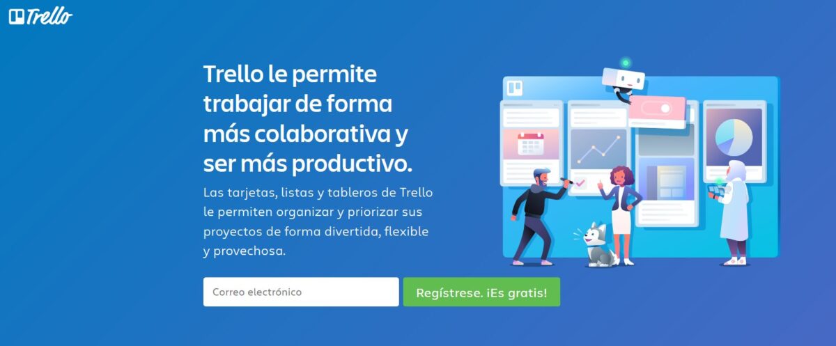 Imagen de la página web de Trello, un software de gestión de proyectos basado en tarjetas para mostrar el avance de las tareas.