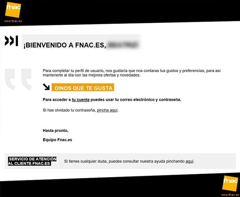 Fnac email bienvenida