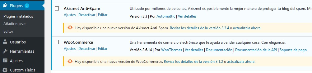 Actualizar plugins WordPress