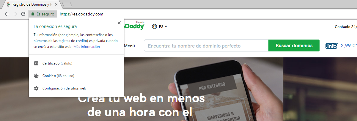 Ejemplo de conexión cifrada con SSL en GoDaddy