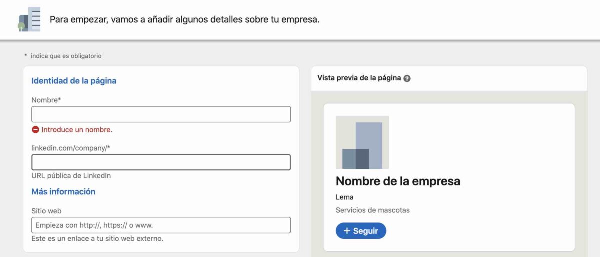 Cómo añadir detalles de la empresa a LinkedIn