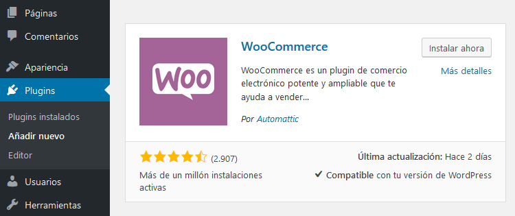 Instalar plugins WooCommerce