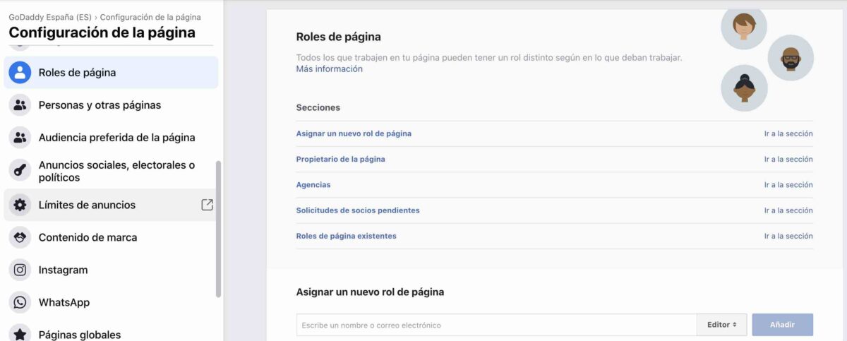 Roles de páginas de Facebook