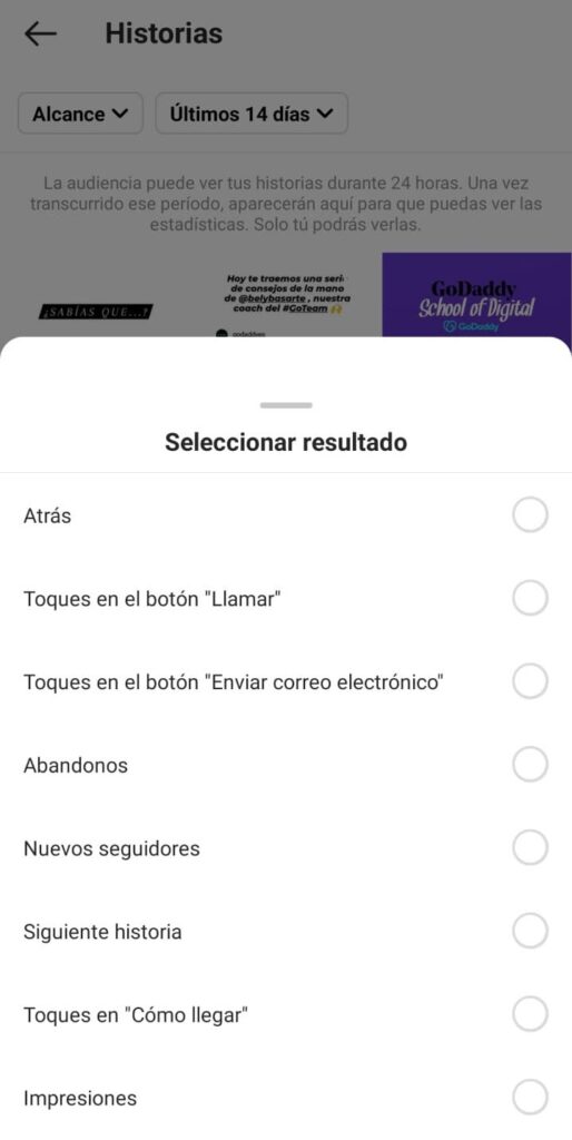 Estadísticas de los stories de Instagram